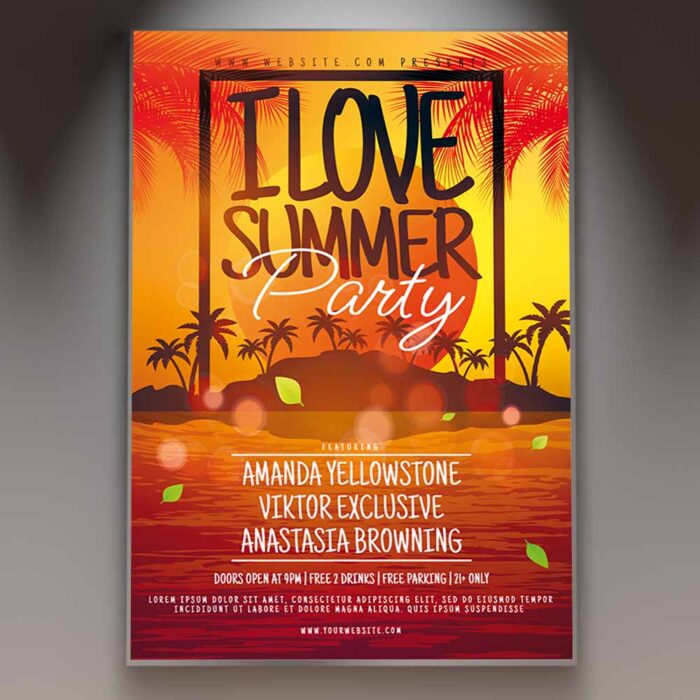 Download I Love Summer Party Card Printable PSD Template 1