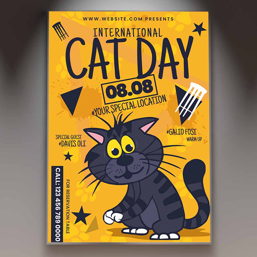 International Cat Day Card Printable PSD Template PSDmarket