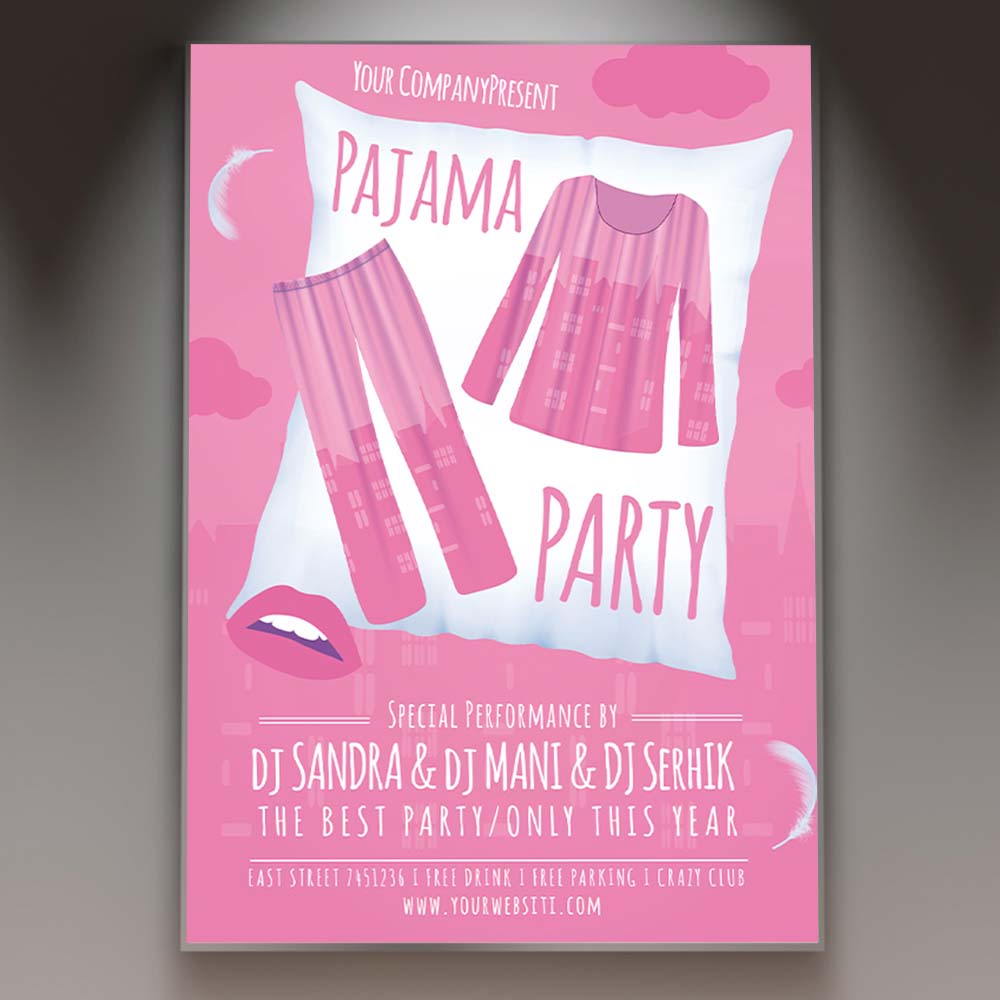 Pink Illustrated Pajama Anime Party Premium Flyer Template PSD