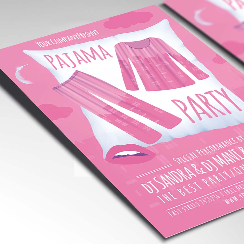 Pink Illustrated Pajama Anime Party Premium Flyer Template PSD