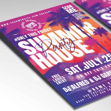 Download Summer House Party Card Printable PSD Template 2