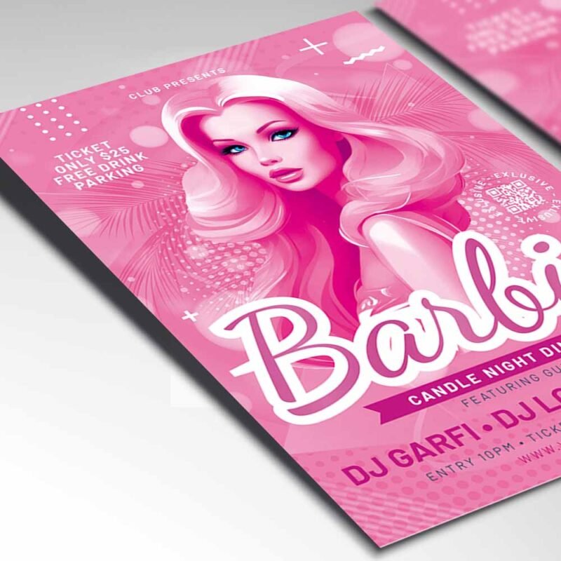 Barbie Party Card Printable PSD Template | PSDmarket