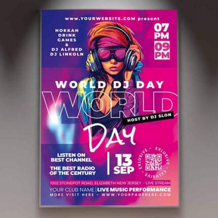 Download World DJ Day Card Printable PSD Template 1