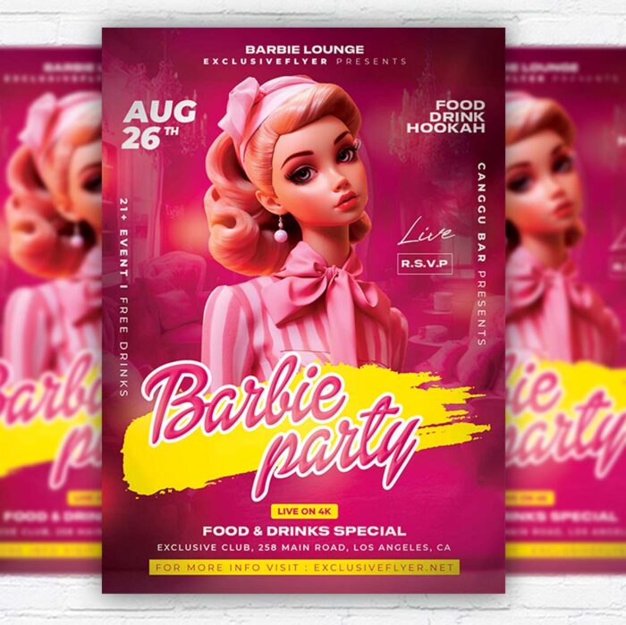 Download Barbie Party - Flyer PSD Template | ExclusiveFlye