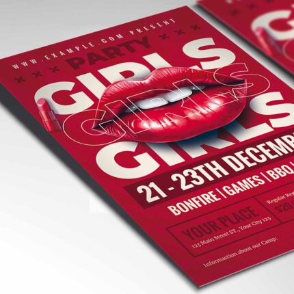 Download Girls Party Card Printable PSD Template 2