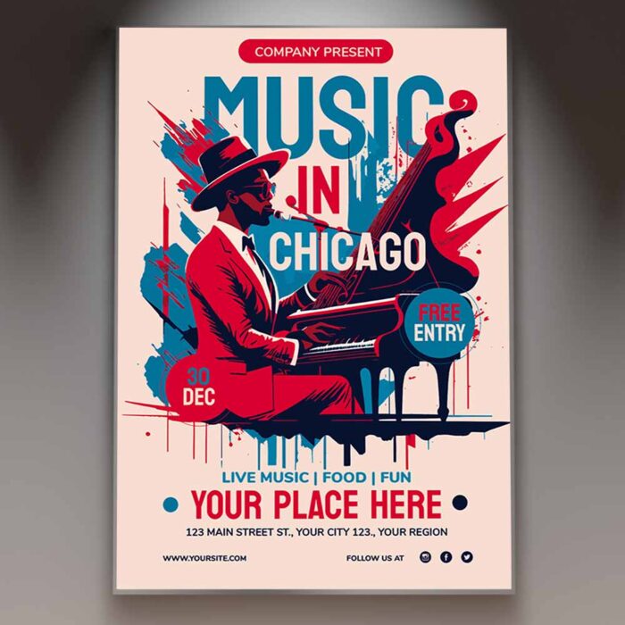 Download Music in Chicago Card Printable PSD Template 1