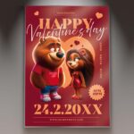 Download Happy Valentines Party Bears Card Printable PSD Template 1