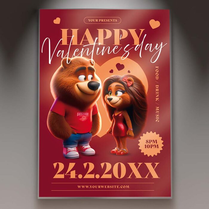 Download Happy Valentines Party Bears Card Printable PSD Template 1