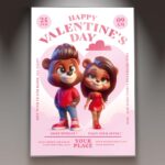 Download Valentines Party Bears Card Printable PSD Template 1
