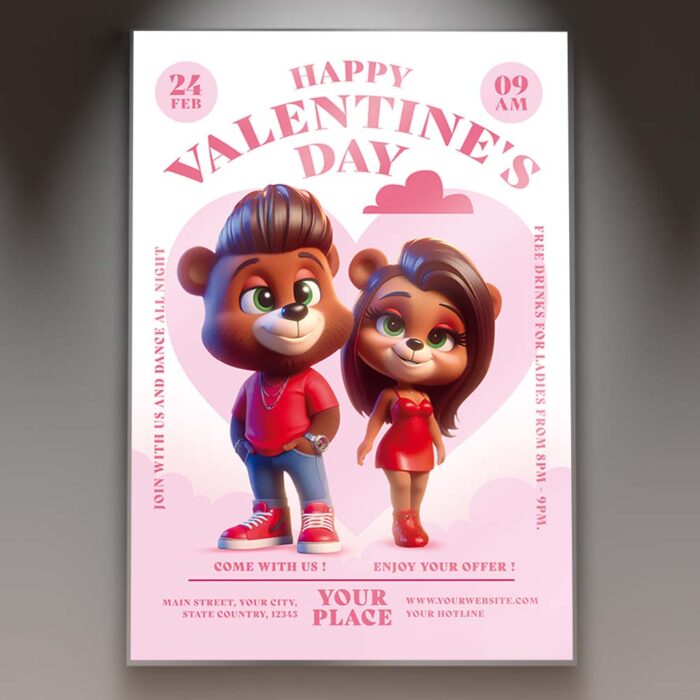 Download Valentines Party Bears Card Printable PSD Template 1