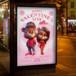 Download Valentines Party Bears Card Printable PSD Template 3
