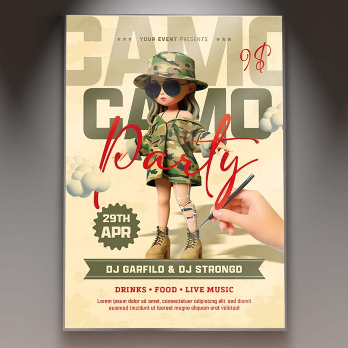 Download Camo Party Card Printable PSD Template 1