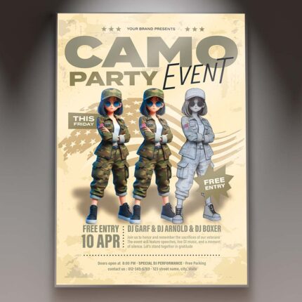 Download Camo Party Event Card Printable PSD Template 1