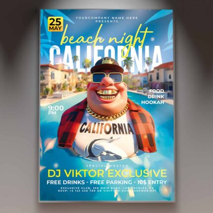 Download California Beach Night Card Printable PSD Template 1