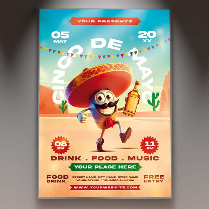 Вщцтдщфв Cinco De Mayo Tequila Party Card Printable PSD Template 1