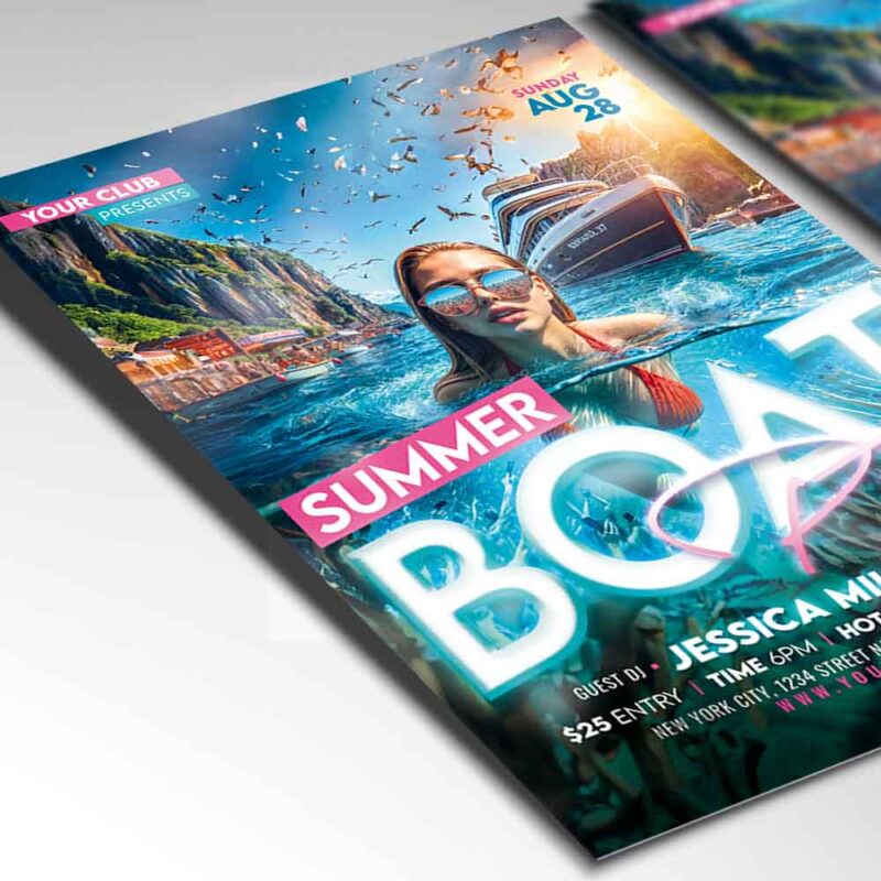 Boat Night Party Card Printable PSD Template | PSDmarket