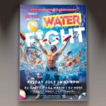 Download Water Fight Party Card Printable PSD Template 1
