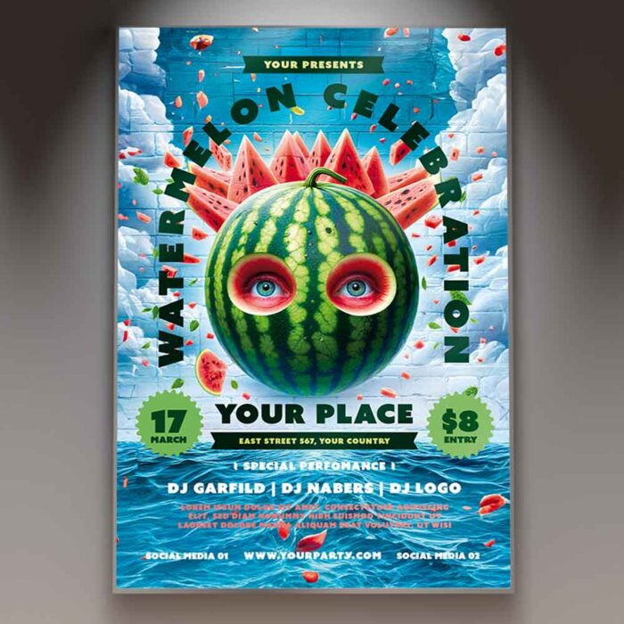 Download Watermelon Celebration Card Printable PSD Template 1