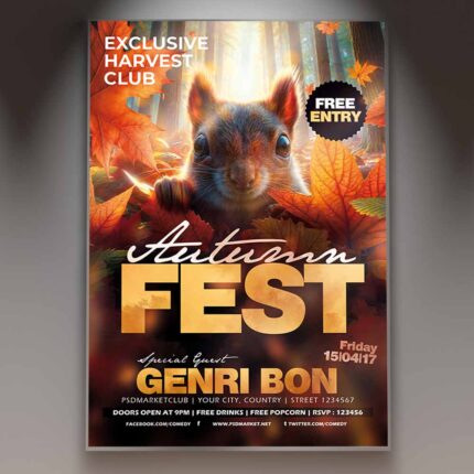 Download Autumn Festival Squirrel Card Printable PSD Template 1