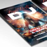 Customizable DJ Halloween Flyer Template with vibrant graphics perfect for event promotion.