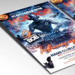 Customizable DJ Horror Night Halloween Flyer Template with spooky design elements.