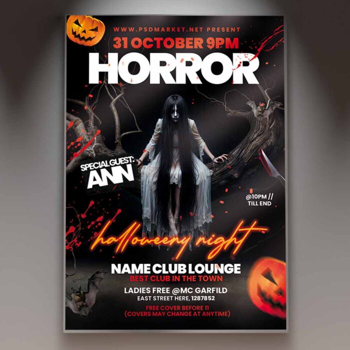 Download Horror Night Card Printable PSD Template: Crafting the Perfect Invitation for a Spine-Chilling Event 1