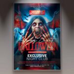 Dark and eerie Scary Event Halloween Flyer Template showcasing a haunted house and ominous moon.