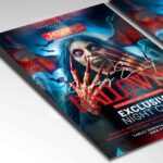 Customizable Scary Event Halloween Flyer Template featuring sinister skulls and ghostly figures.