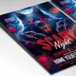 Customizable Scary Night Halloween Flyer Template featuring bold typography and ghostly graphics.