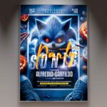 Sonic Party Halloween Flyer Template with bold, vibrant design elements for high-energy events.
