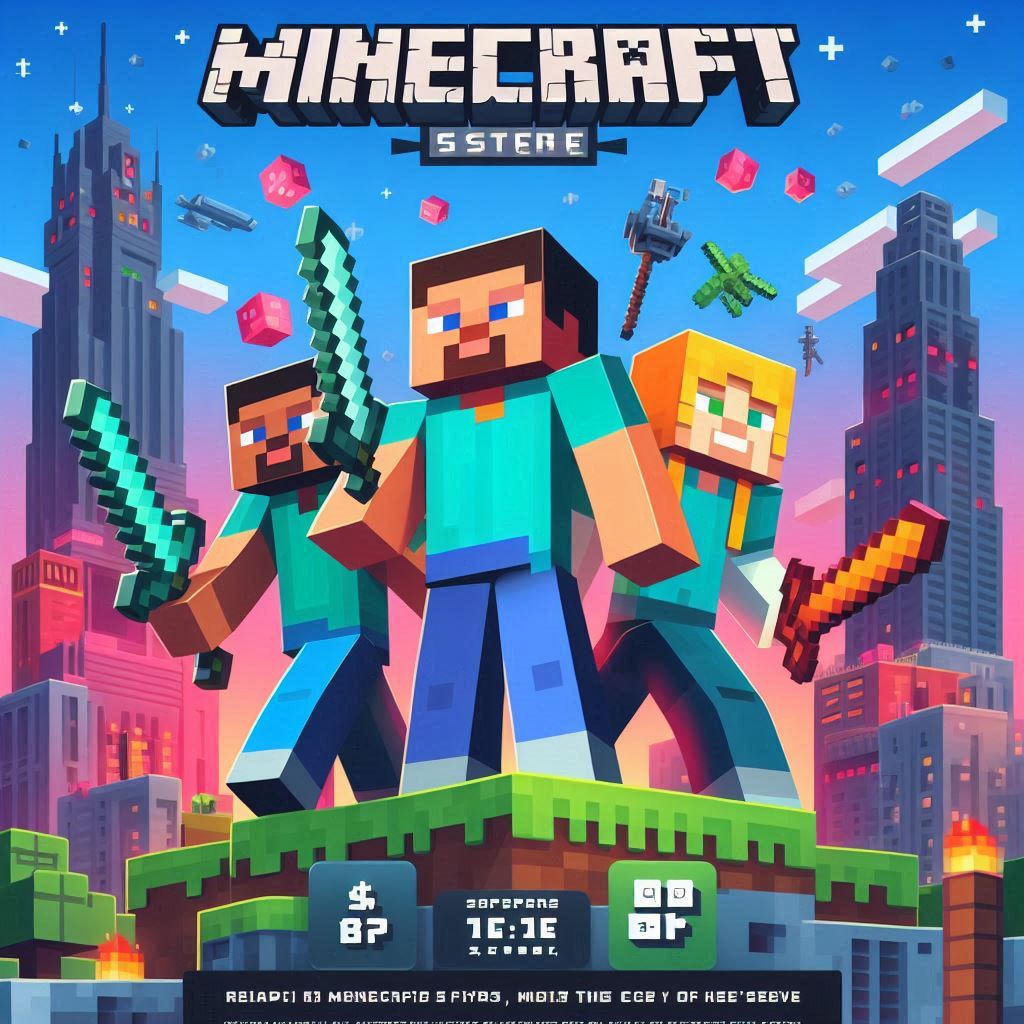 Customizable Minecraft flyer template with pixelated graphics from PSDMarket.