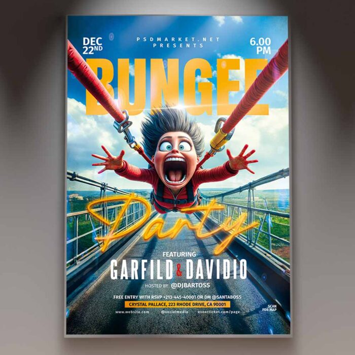Bungee Jumping Event Flyer Template with dynamic design promoting extreme sports events