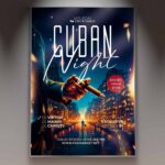 Cuban Nights Flyer Template with vibrant tropical colors and salsa dance theme
