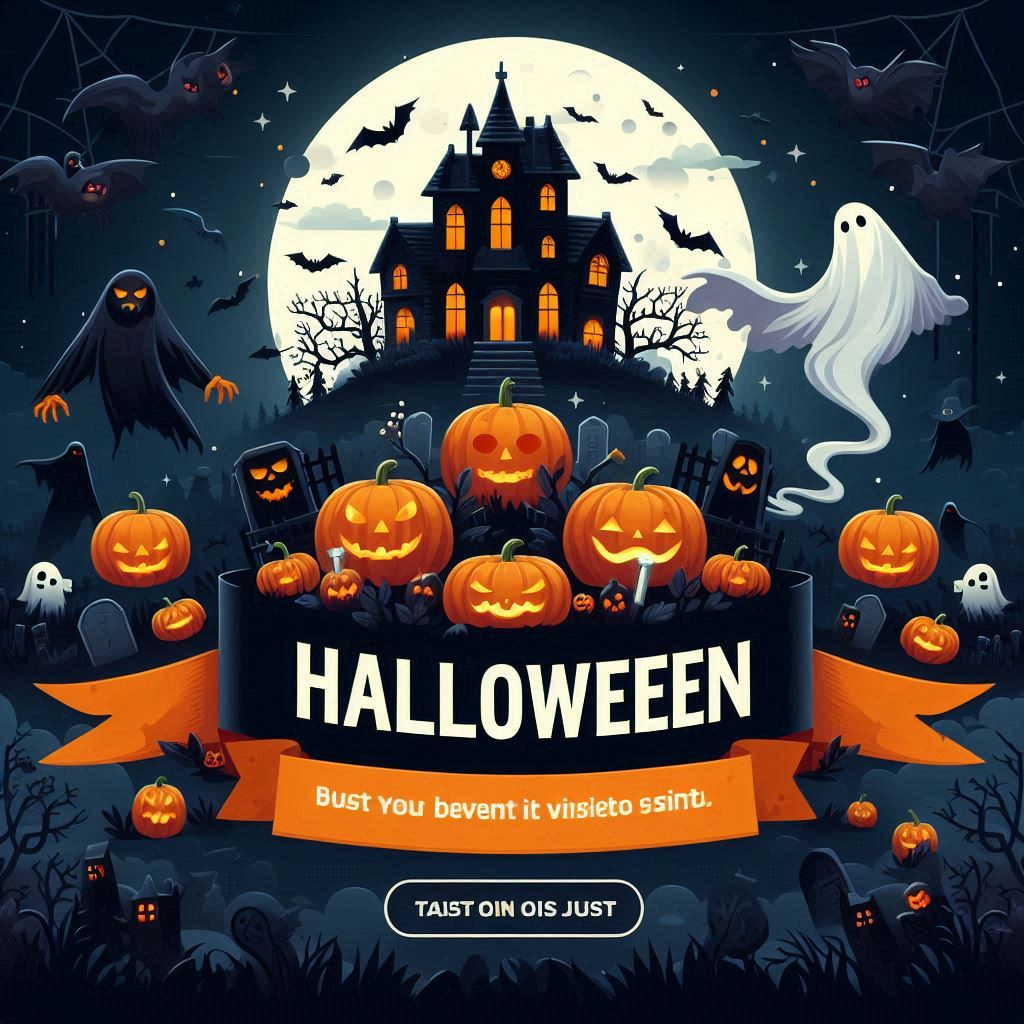 Customizable Halloween banner template with spooky graphics from PSDMarket.