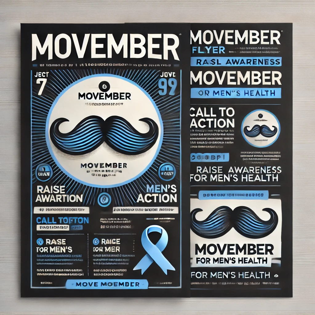 Customizable Movember flyer template from PSDMARKET with men’s health graphics.