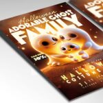 Charming Adorable Ghost Family flyer template with a family of ghosts, perfect for promoting Halloween events for kids and families.