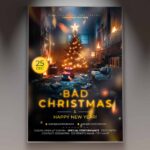 A vibrant flyer showcasing a playful Christmas theme with quirky illustrations, perfect for a unique holiday event.