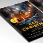 A customizable Christmas flyer template featuring bold colors and fun graphics, ideal for unconventional festive celebrations.