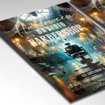 Halloween flyer template for a barbershop event, featuring classic decor, cobwebs, and a mysterious ambiance, perfect for Halloween promotions.