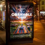 Cornhole Game Flyer Template: This colorful flyer captures the essence of a cornhole event, with bright skies and well-organized game boards, making it ideal for marketing party promotions and outdoor activities.