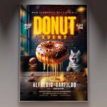 Colorful donut flyer template featuring delicious donuts with sprinkles, ideal for promoting bakery events or donut shops.