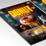 Donut-themed flyer template with vibrant graphics and a fun design, perfect for donut shops and dessert events.