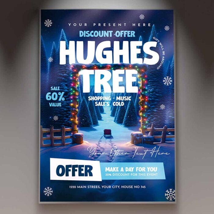 Hughes Tree Flyer Template showcasing a vibrant design with trees and nature elements.
