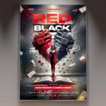 Red and black flyer template featuring a bold design with dynamic geometric shapes, perfect for promoting parties, events, or club nights.