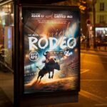 Customizable Rodeo Night flyer PSD template for advertising rodeo nights with a bold and energetic design.