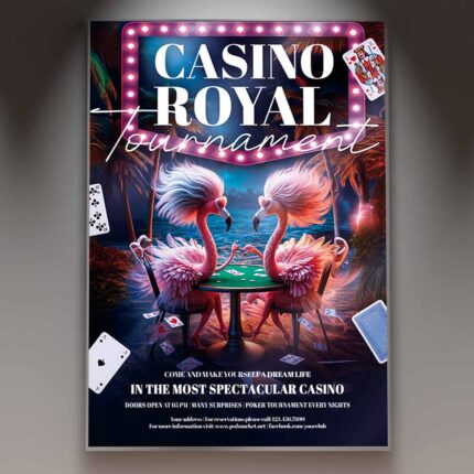 Casino Poker Flyer Template featuring elegant graphics and casino-themed designs for poker events.