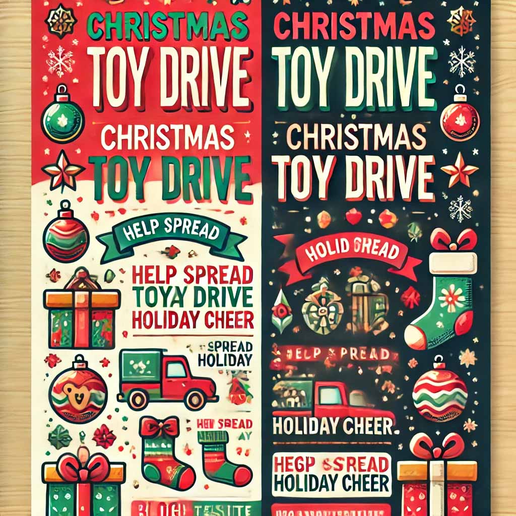 Christmas Toy Drive Poster Template with festive holiday design for toy donation events.