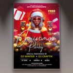 Festive Christmas flyer design with Christmas lights and Santa elements.