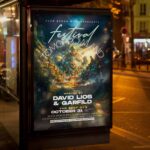 Dynamic flyer template designed for rave parties and electronic music festivals, featuring high-impact graphics.