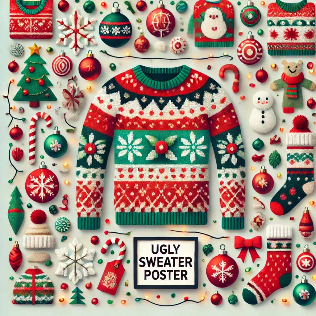 Ugly Sweater Poster Template: Fun and festive design for promoting your Ugly Sweater party.